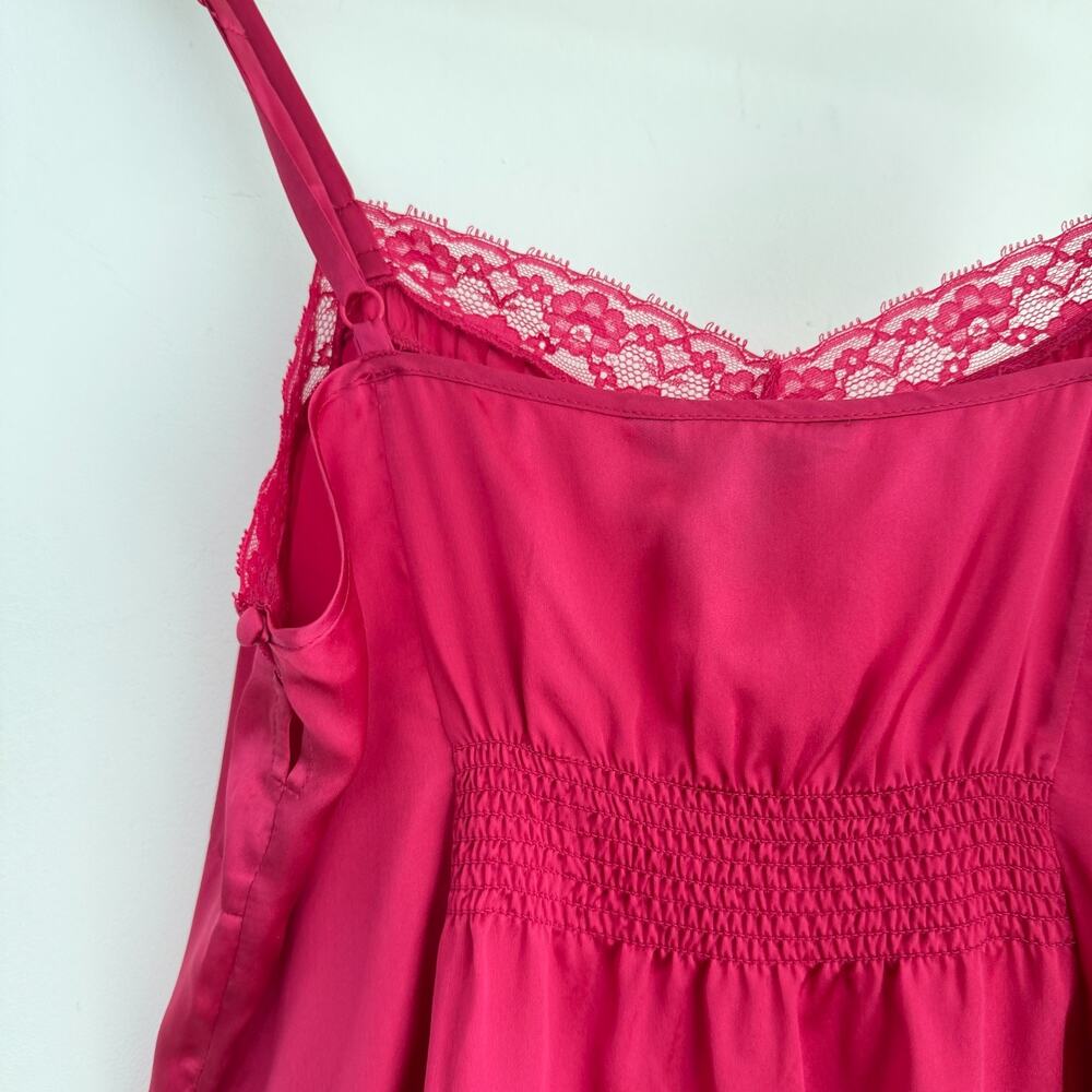 Y2K White House Black Market Silk Cami Top Medium Pink Babydoll Lace Coquette - Picture 10 of 15
